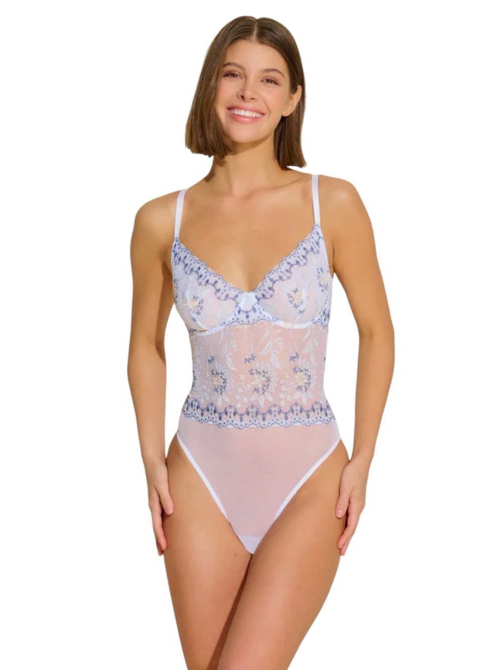 NWT Cosabella Usha Teddy Bridal Blue Embroidered Lace Bodysuit Size 2 | 32C